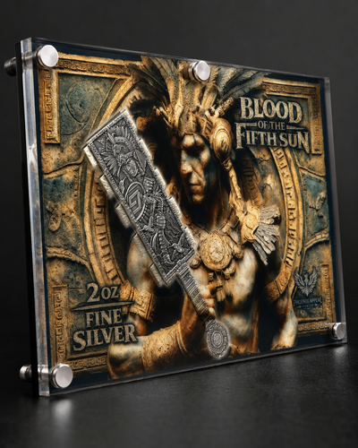 Blood of the Fifth Sun – 2 oz Silver Aztec Weapon Display