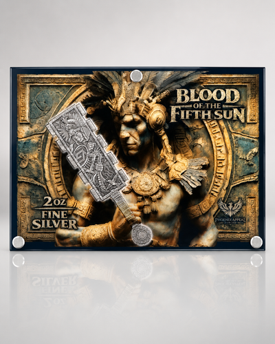 Blood of the Fifth Sun – 2 oz Silver Aztec Weapon Display