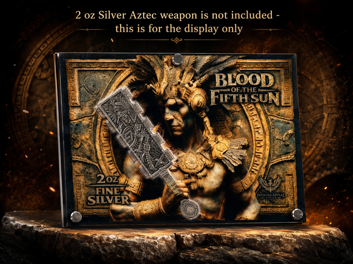 Blood of the Fifth Sun – 2 oz Silver Aztec Weapon Display